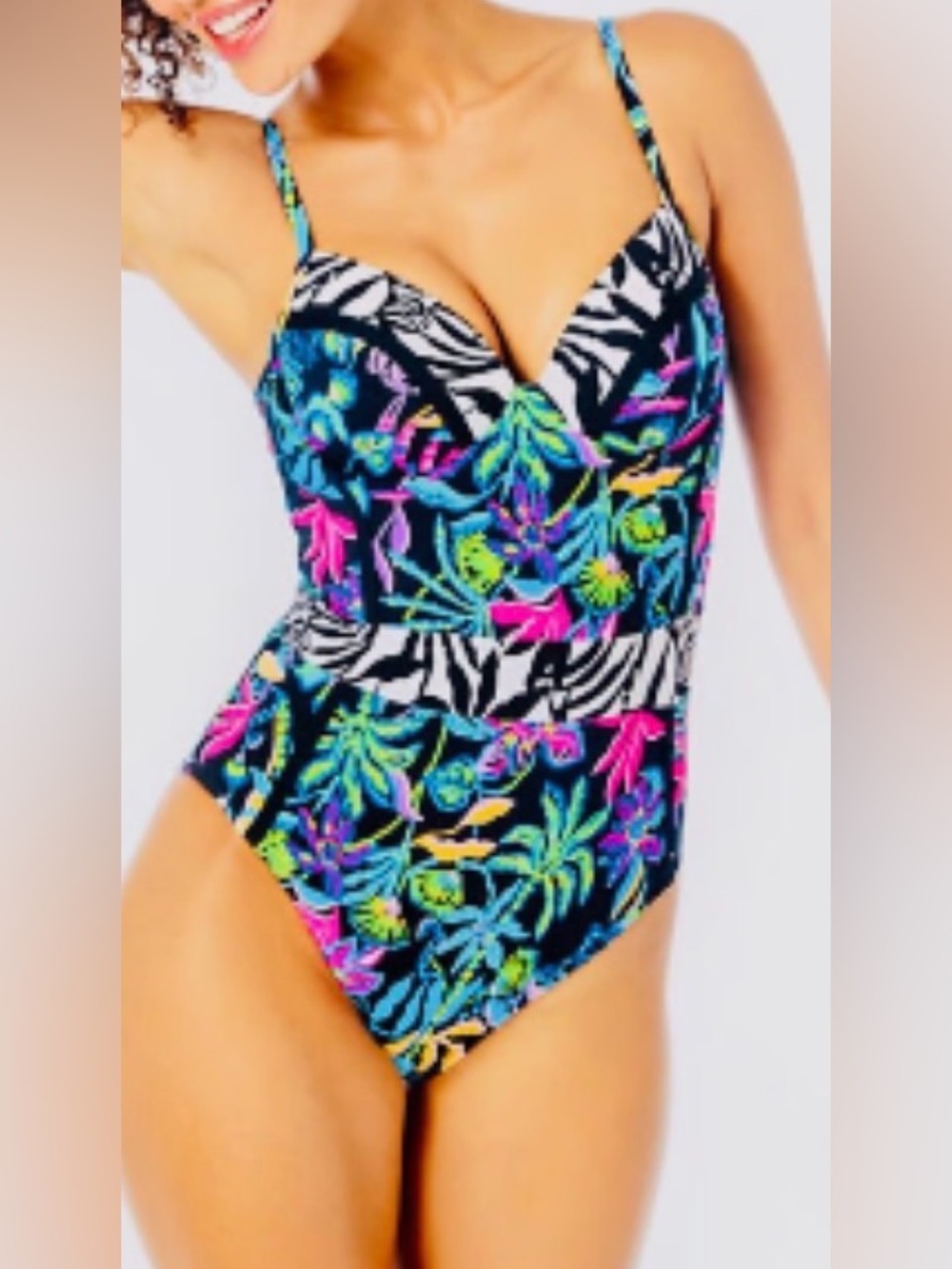 NWOT Lilly Pulitzer Palma One-Piece Swimsuit in the vibrant "Onyx Paradise Glow"